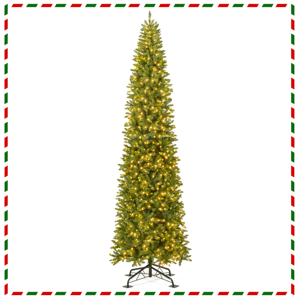 12 Feet Tall Pre-Lit Artificial Christmas Tree Outdoor Indoor Slim Pencil Tree with Lights - Variation of 12 Feet