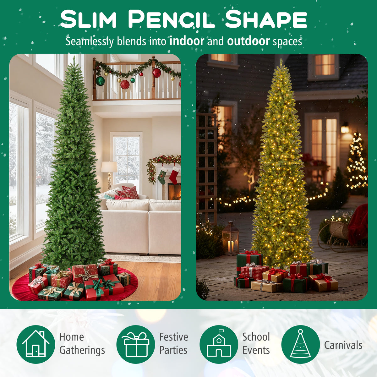 12 Feet Tall Pre-Lit Artificial Christmas Tree Outdoor Indoor Slim Pencil Tree with Lights - Variation of 12 Feet
