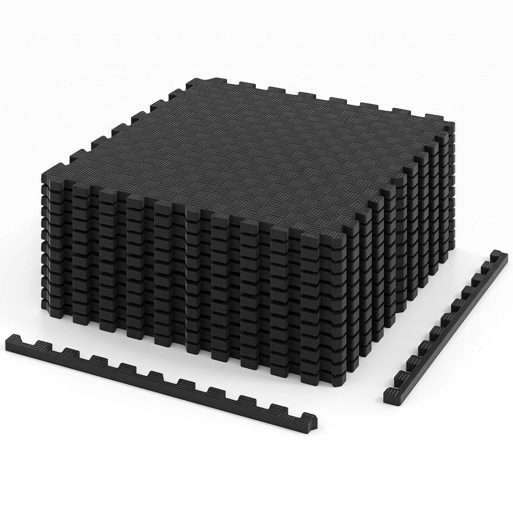 Black 18-Piece EVA Foam Puzzle Exercise Mat Set - Interlocking Floor Tiles for Gym & Yoga