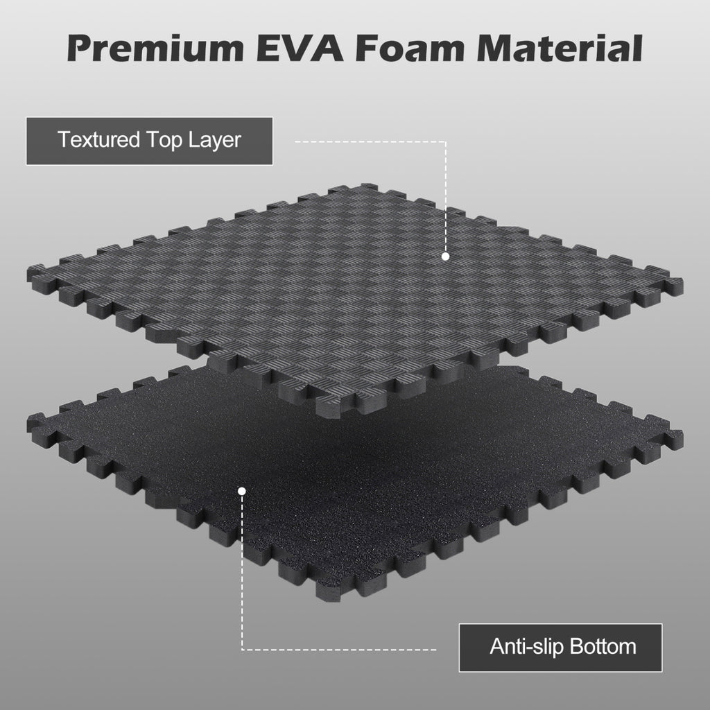 Black 12-Pack Puzzle Exercise Mat Set - Interlocking EVA Foam Floor Tiles