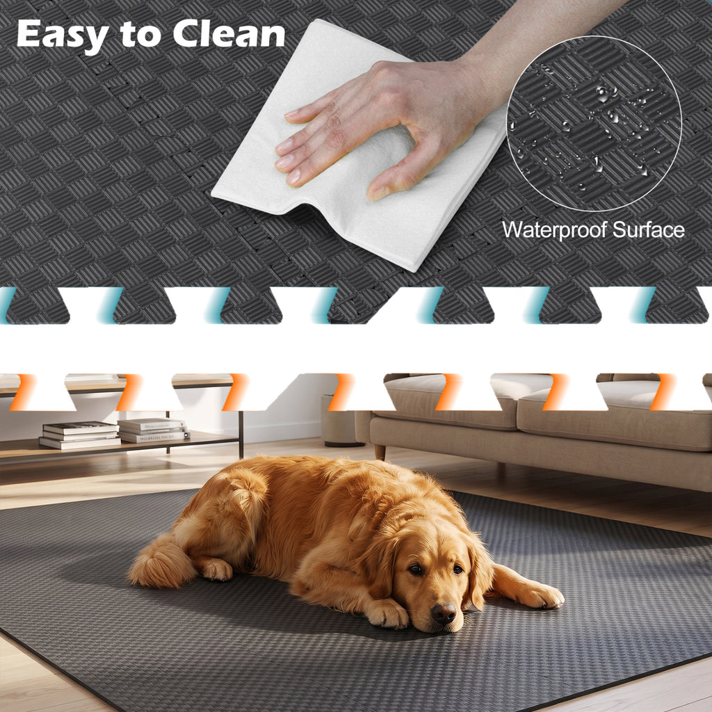 Black 12-Pack Puzzle Exercise Mat Set - Interlocking EVA Foam Floor Tiles