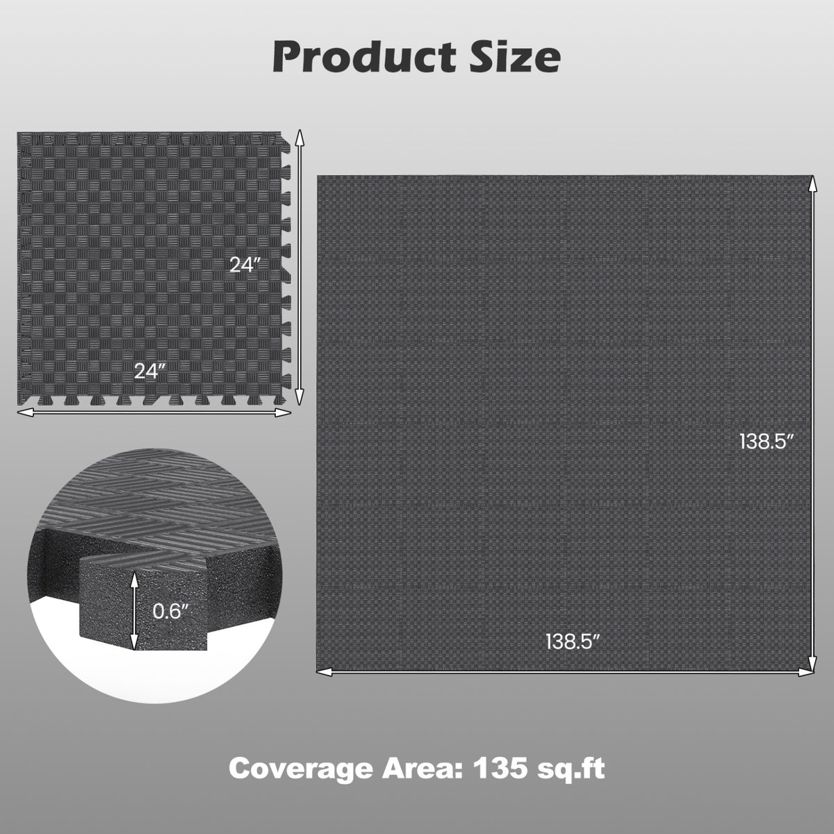 Black 12-Pack Puzzle Exercise Mat Set - Interlocking EVA Foam Floor Tiles