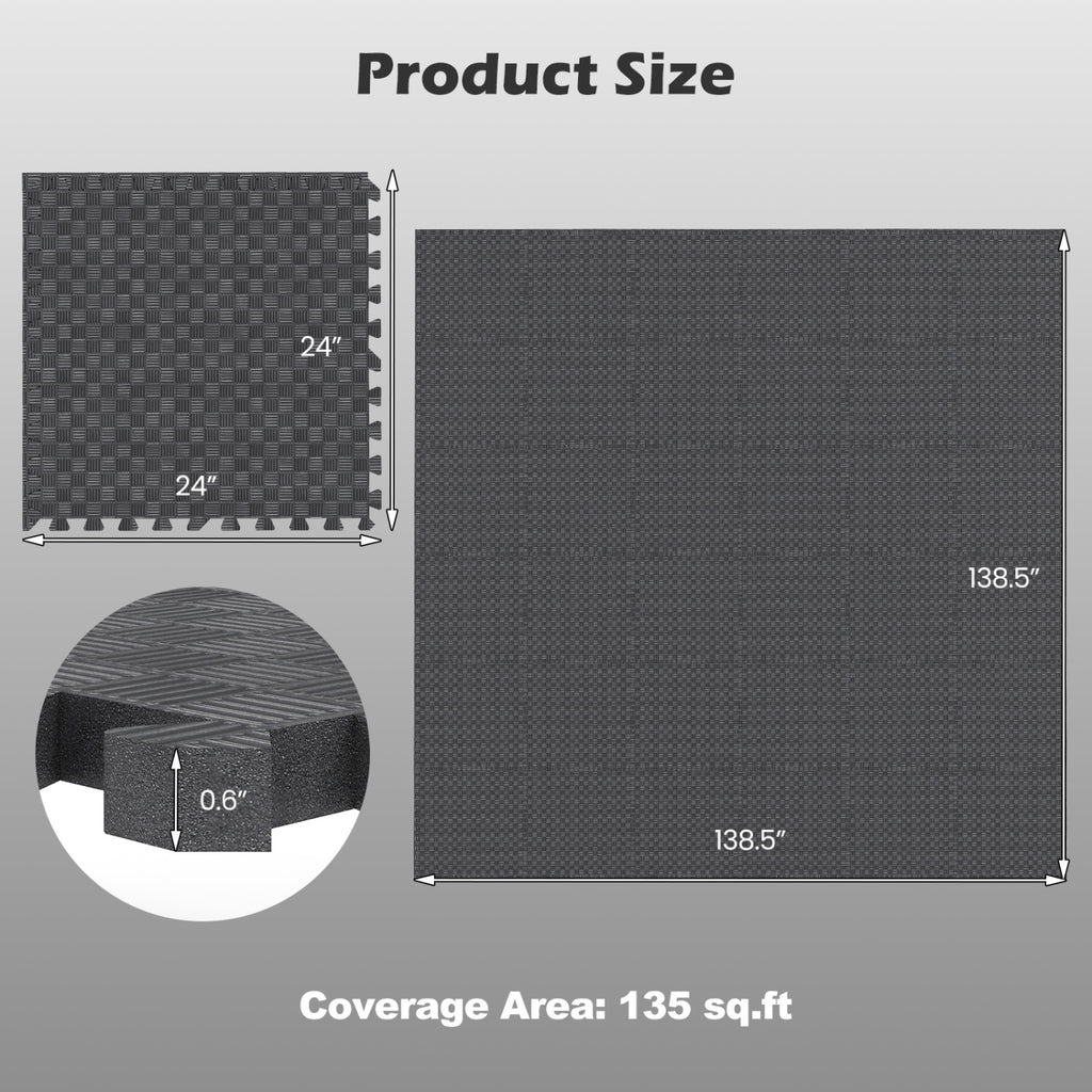 Black 12-Pack Puzzle Exercise Mat Set - Interlocking EVA Foam Floor Tiles