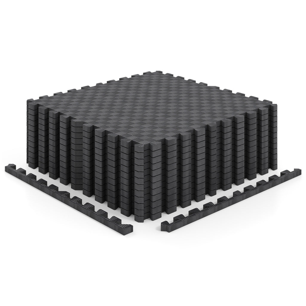 Black 12-Pack Puzzle Exercise Mat Set - Interlocking EVA Foam Floor Tiles