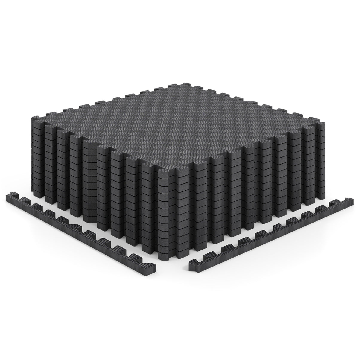 Black 12-Pack Puzzle Exercise Mat Set - Interlocking EVA Foam Floor Tiles