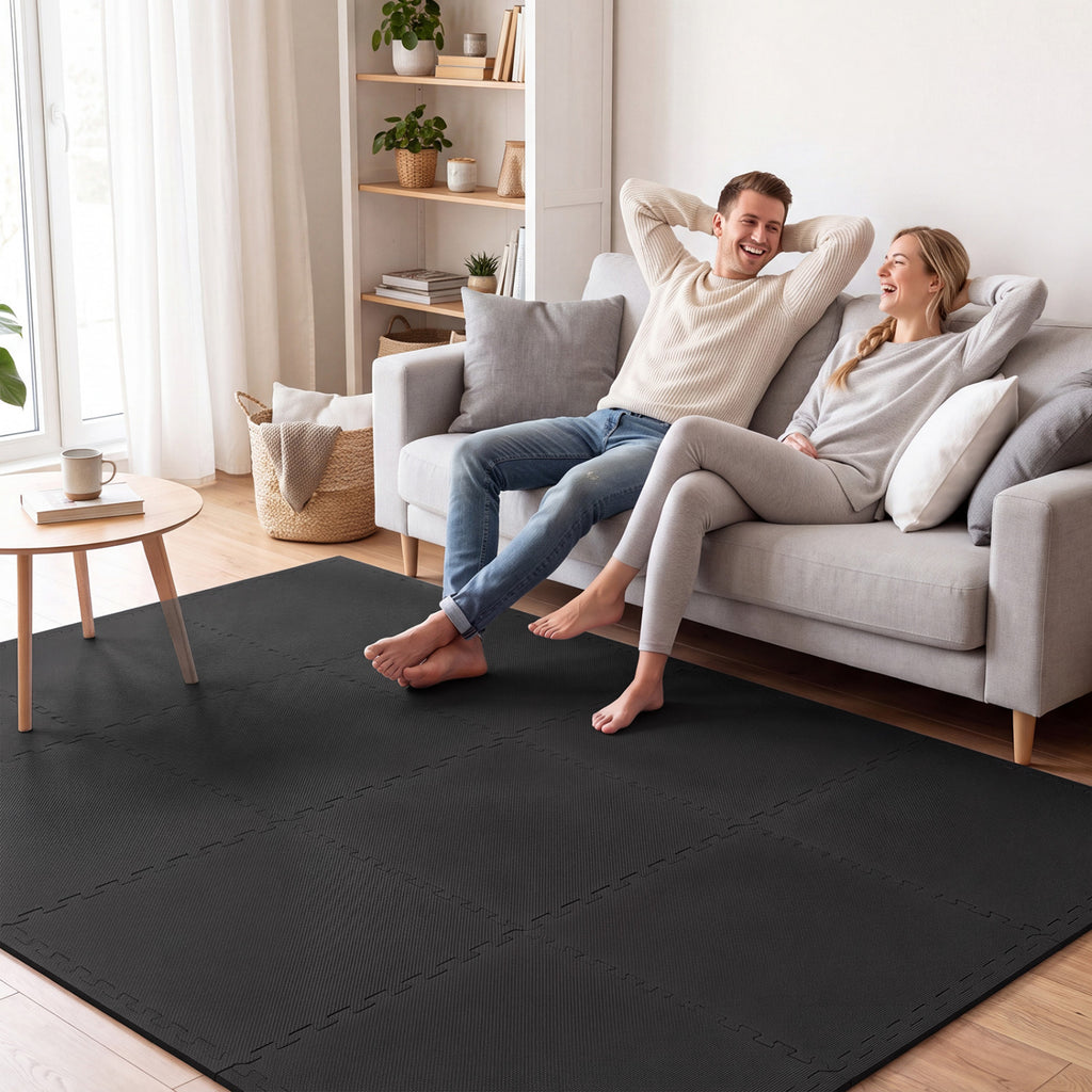 Black 12 Pack Non-Slip Interlocking EVA Foam Floor Tiles - Home Gym & Garage