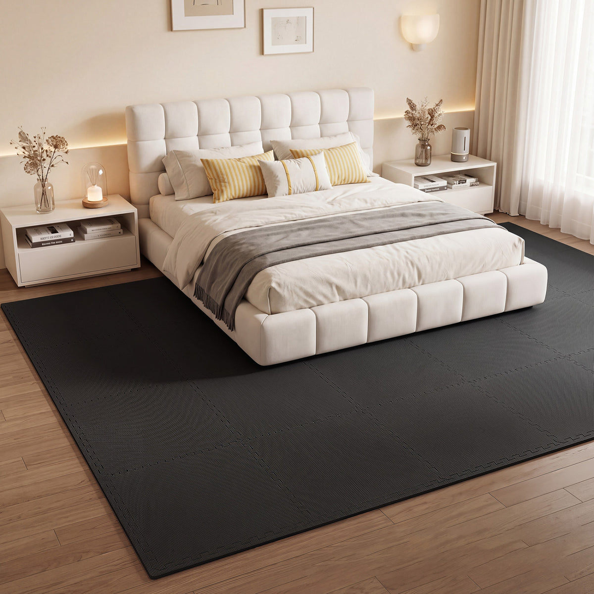Black 12 Pack Non-Slip Interlocking EVA Foam Floor Tiles - Home Gym & Garage