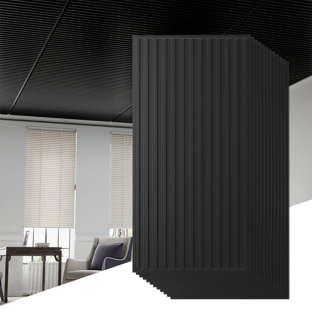 PVC Slat Wall Panels 12-Pack for Interior Wall Decoration - Black
