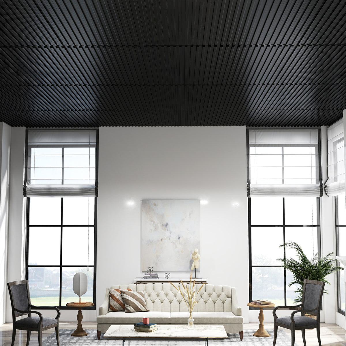 PVC Slat Wall Panels 12-Pack for Interior Wall Decoration - Black