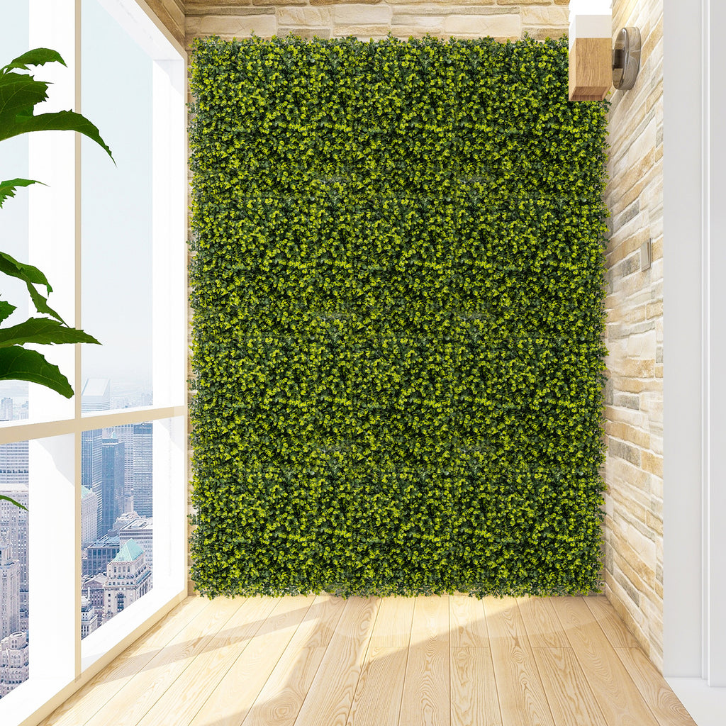 Artificial Eucalyptus Hedge Panels Set - 12 Pieces, 20x20 Inches, Privacy & Decor