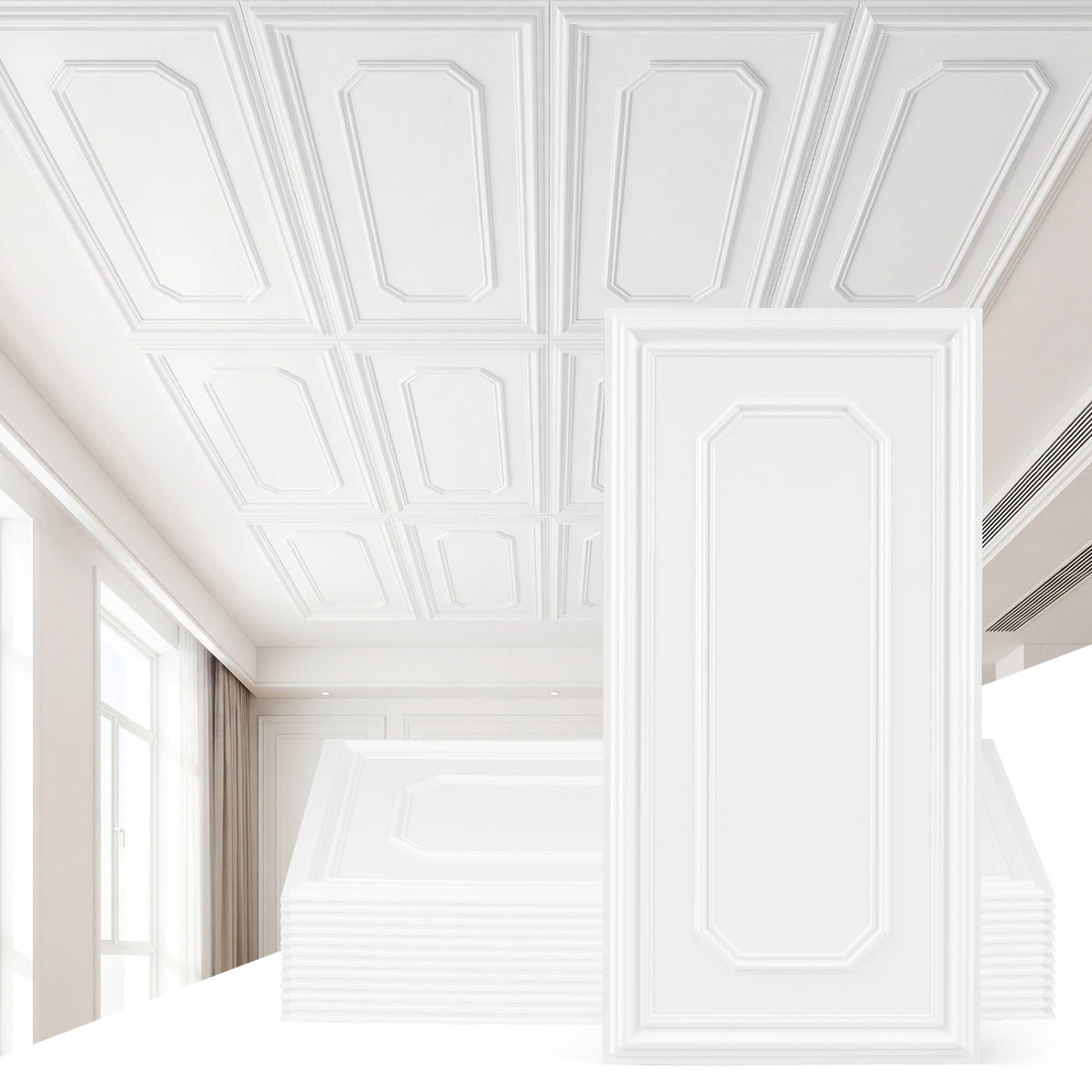 Decorative PVC Ceiling Tiles Set of 1 - 3D Design, Paintable, Easy Install