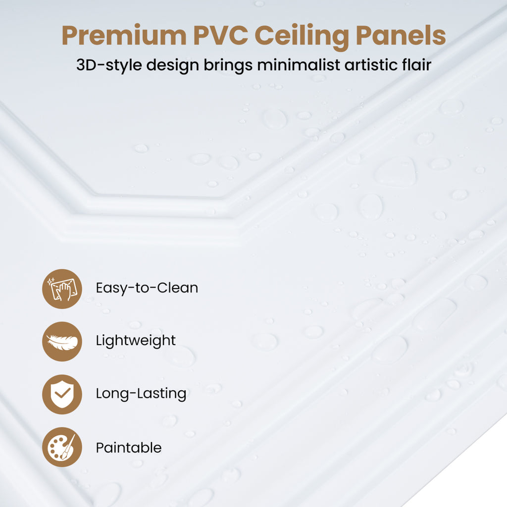 Decorative PVC Ceiling Tiles Set of 1 - 3D Design, Paintable, Easy Install