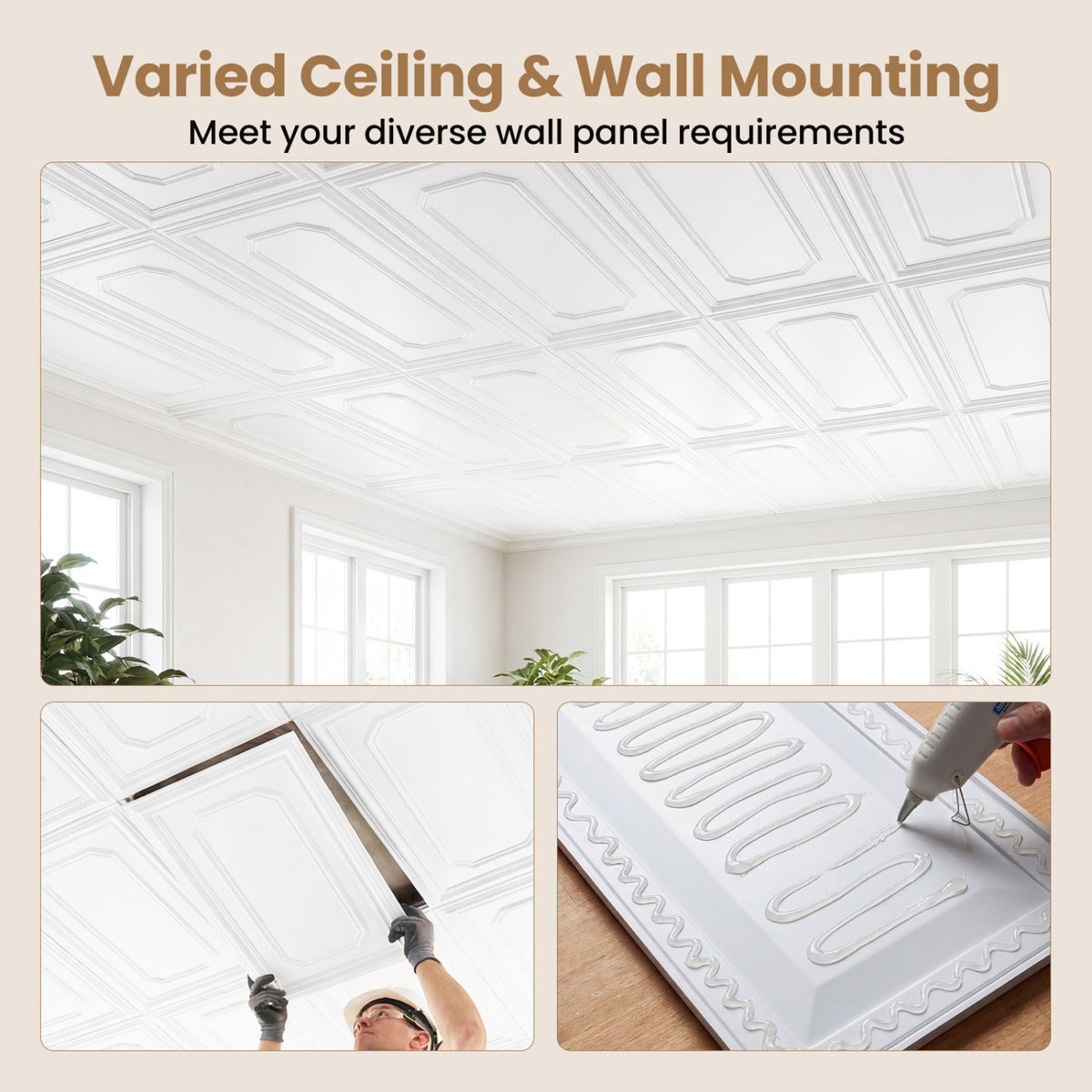 Decorative PVC Ceiling Tiles Set of 1 - 3D Design, Paintable, Easy Install