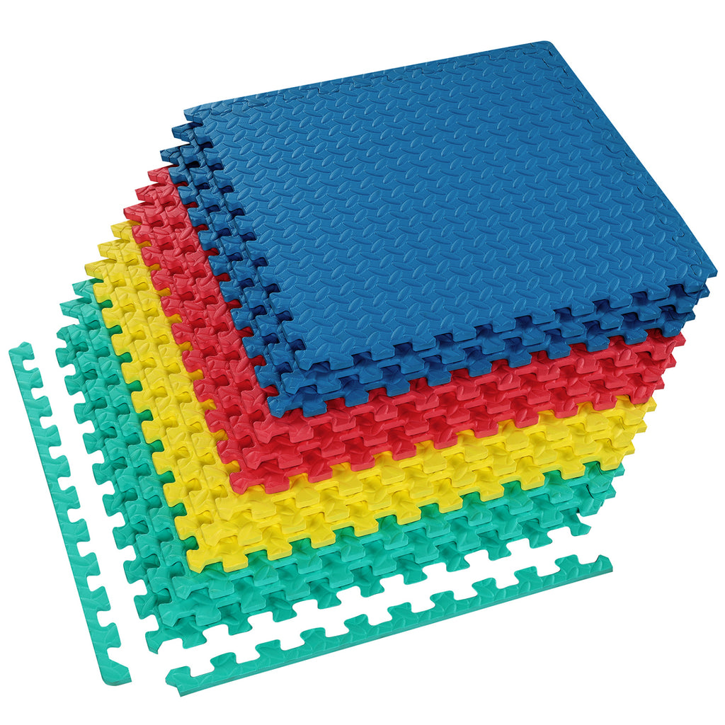 Multicolor Interlocking EVA Foam Exercise Mats - 12 Pieces Floor Tiles with Anti-Slip Surface