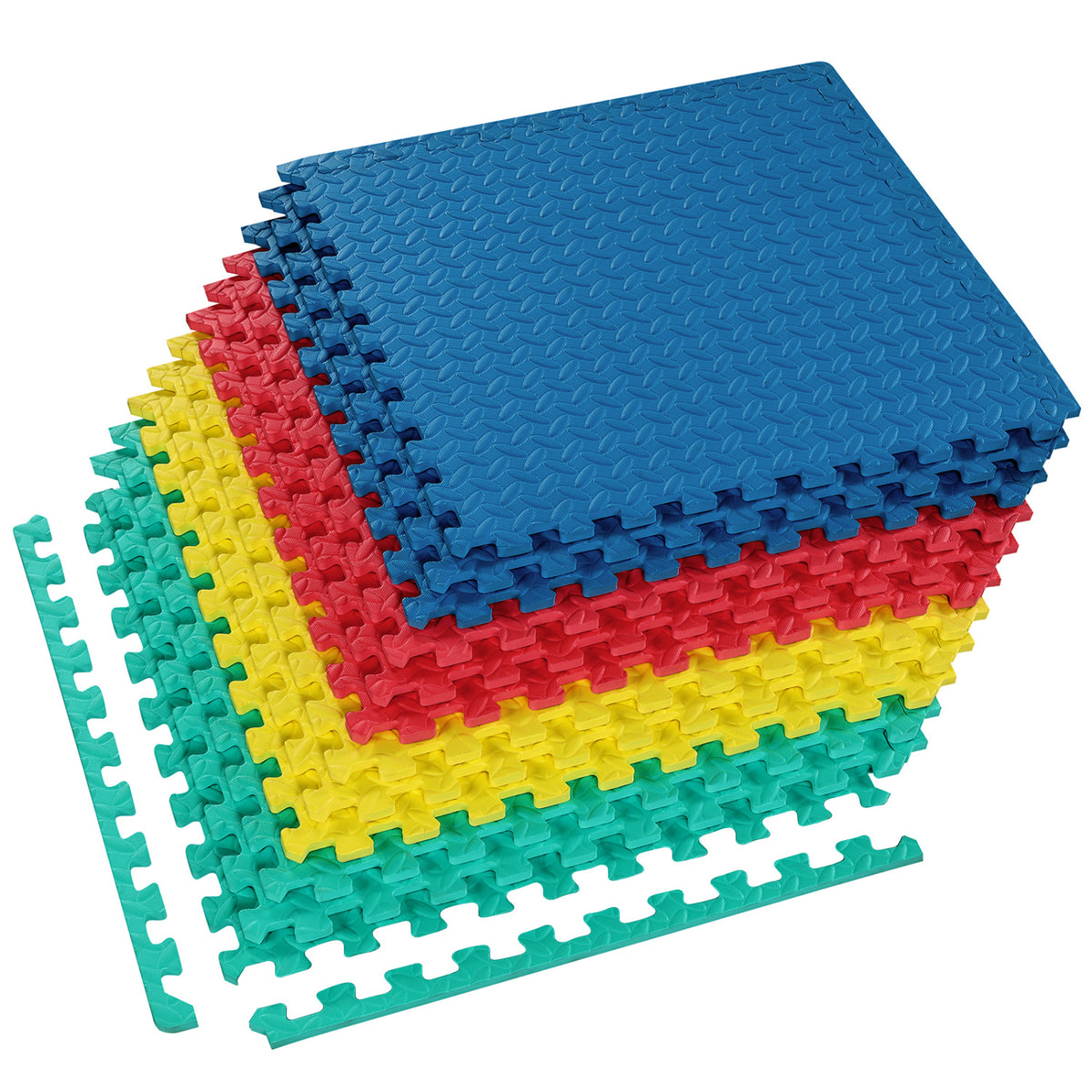 Multicolor Interlocking EVA Foam Exercise Mats - 12 Pieces Floor Tiles with Anti-Slip Surface