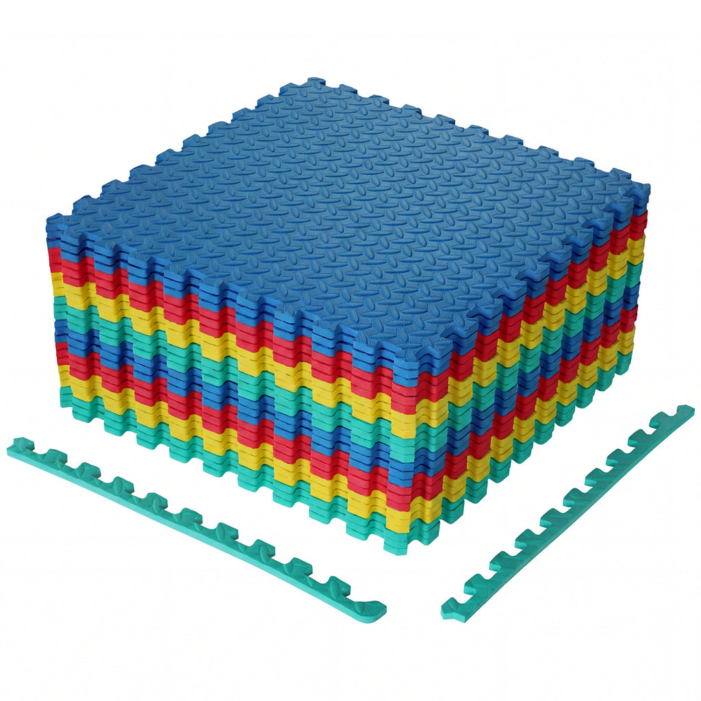 Multicolor Interlocking EVA Foam Exercise Mats - 12 Pieces Floor Tiles with Anti-Slip Surface