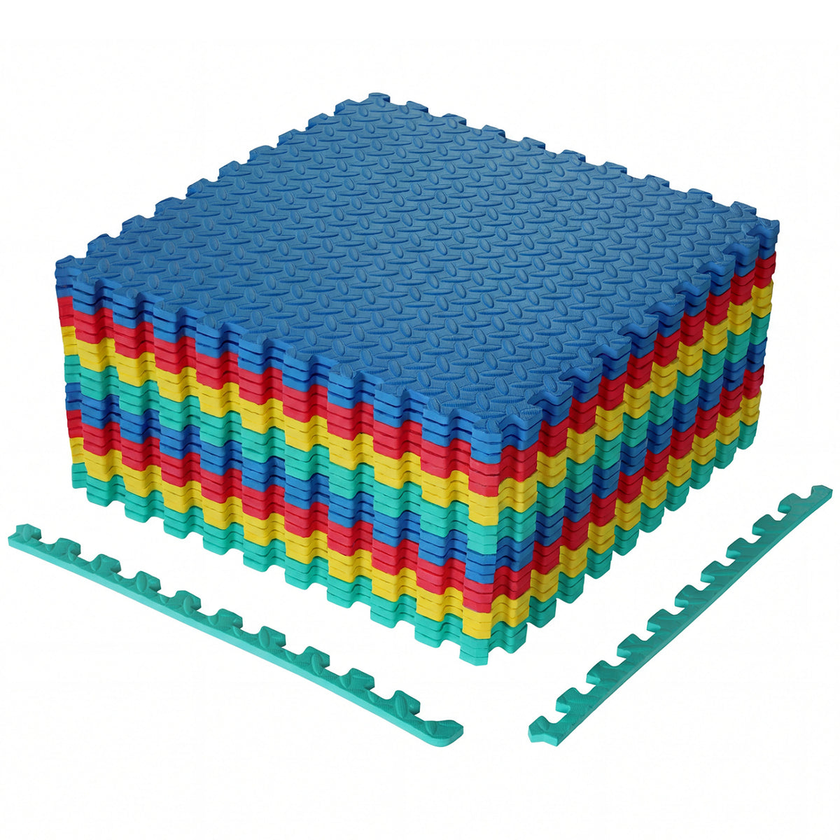 Multicolor Interlocking EVA Foam Exercise Mats - 12 Pieces Floor Tiles with Anti-Slip Surface