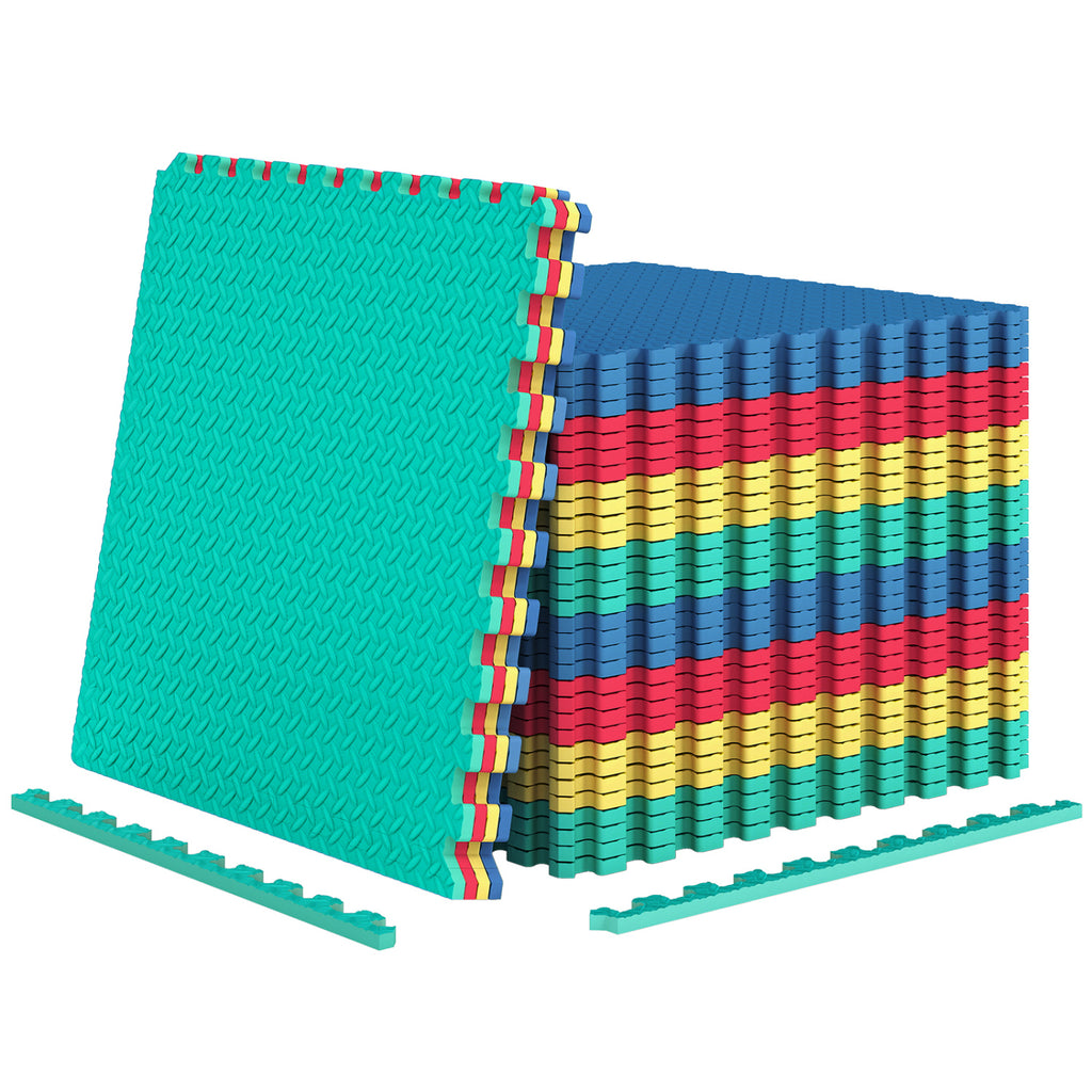 Multicolor Interlocking EVA Foam Exercise Mats - 12 Pieces Floor Tiles with Anti-Slip Surface