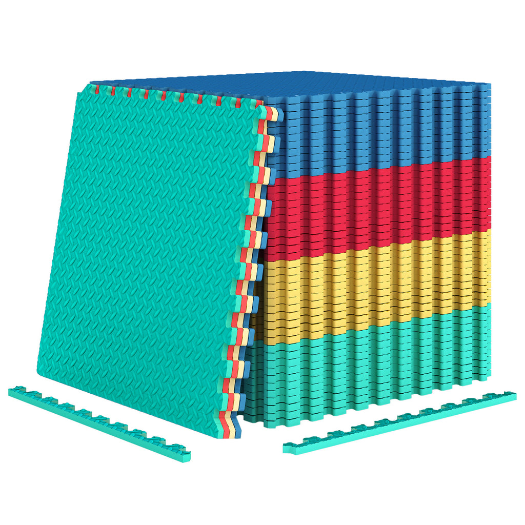 Multicolor Interlocking EVA Foam Exercise Mats - 12 Pieces Floor Tiles with Anti-Slip Surface
