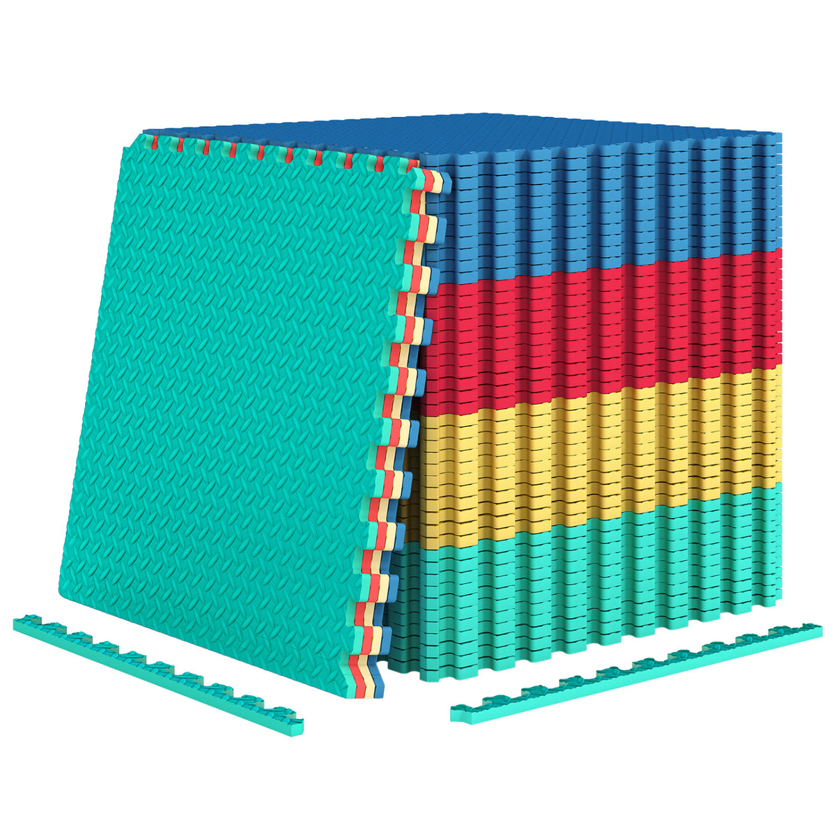 Multicolor Interlocking EVA Foam Exercise Mats - 12 Pieces Floor Tiles with Anti-Slip Surface