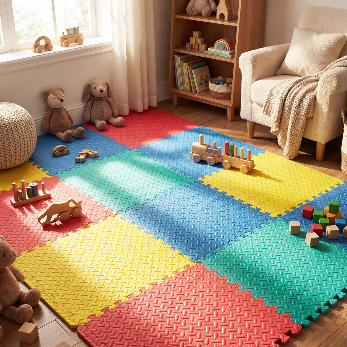 Multicolor Interlocking EVA Foam Exercise Mats - 12 Pieces Floor Tiles with Anti-Slip Surface