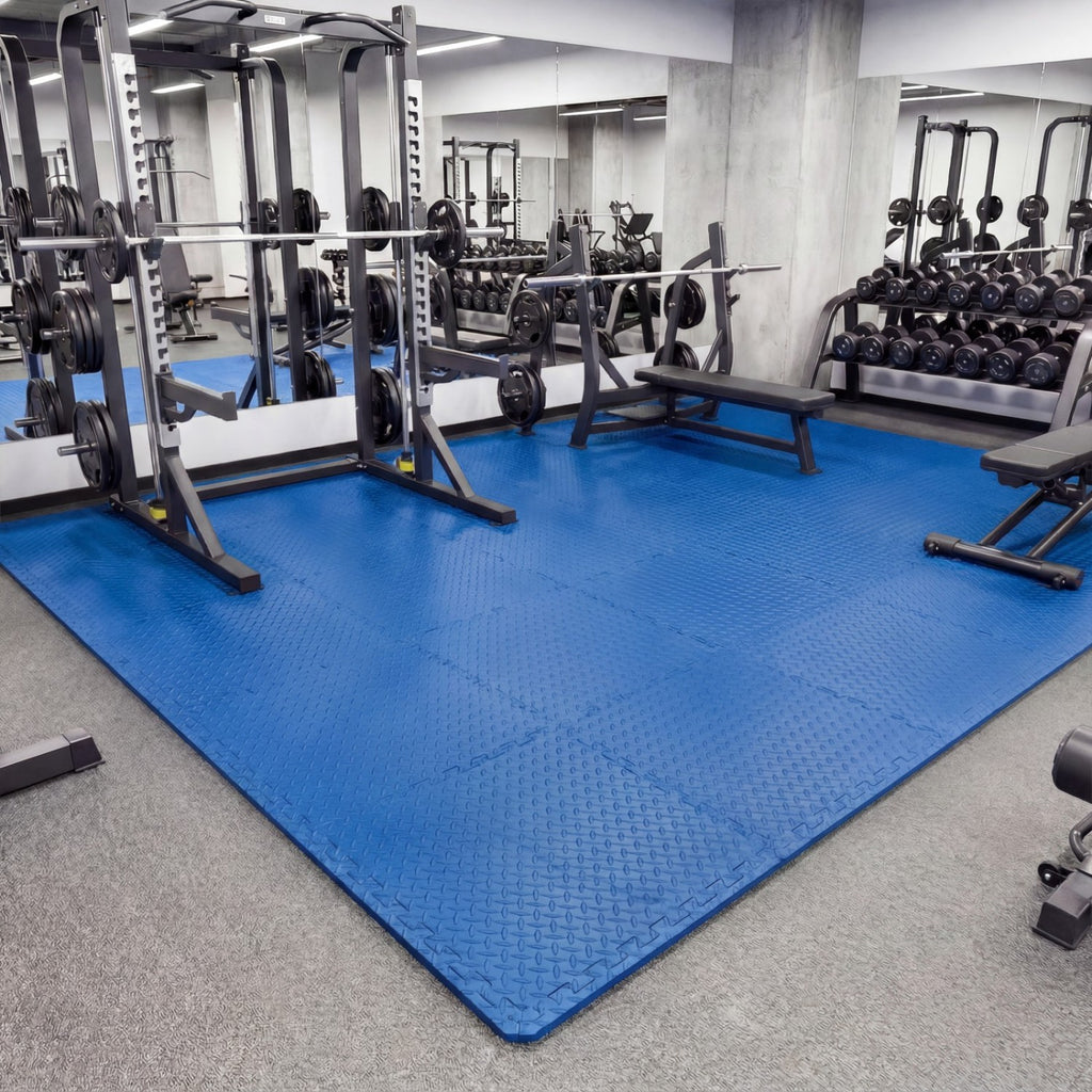 12 Tiles Puzzle Exercise Floor Mats - Blue Interlocking EVA Workout Tiles