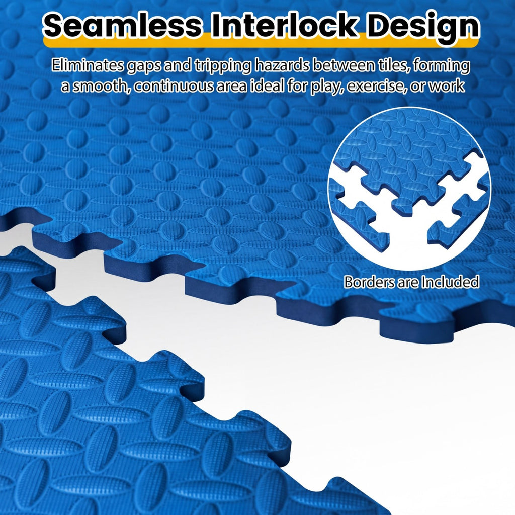 12 Tiles Puzzle Exercise Floor Mats - Blue Interlocking EVA Workout Tiles