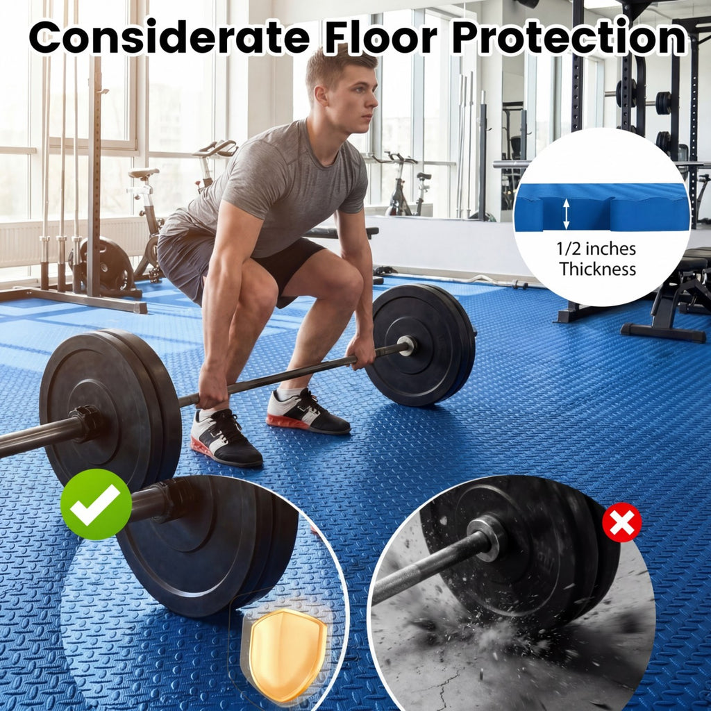 12 Tiles Puzzle Exercise Floor Mats - Blue Interlocking EVA Workout Tiles