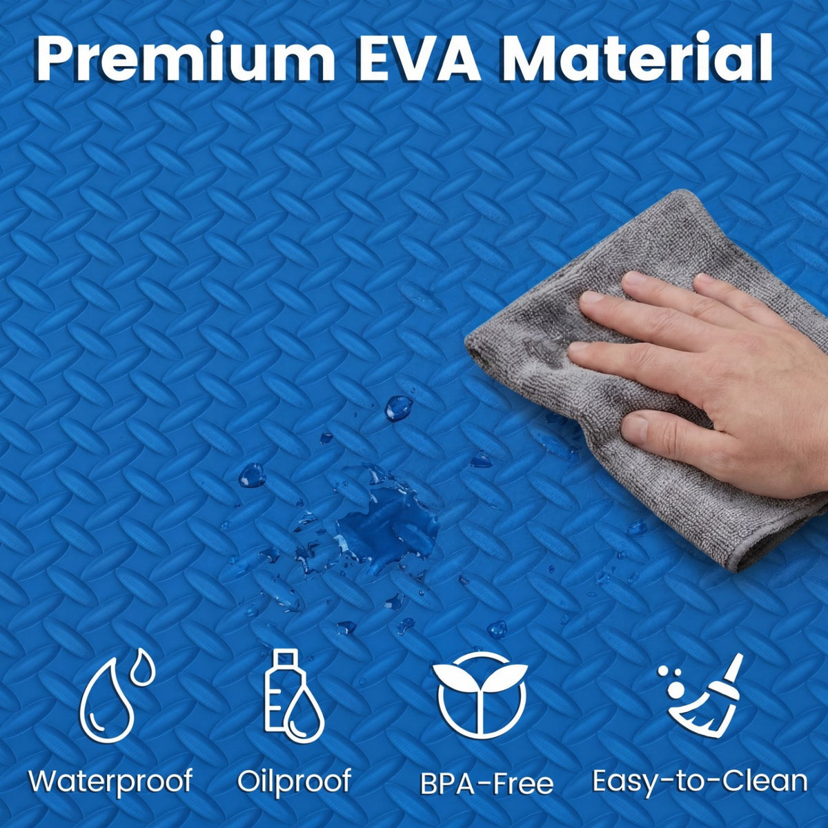 12 Tiles Puzzle Exercise Floor Mats - Blue Interlocking EVA Workout Tiles