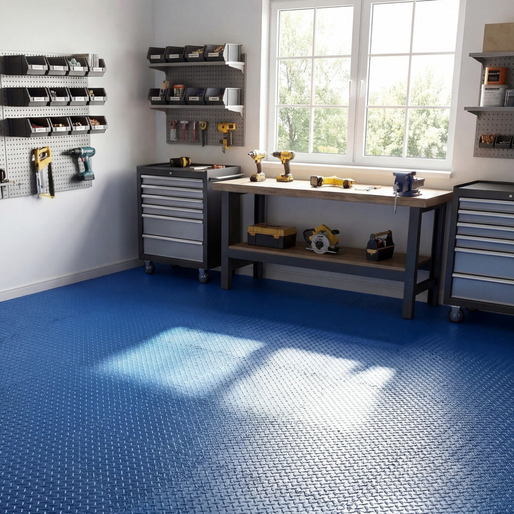 12 Tiles Puzzle Exercise Floor Mats - Blue Interlocking EVA Workout Tiles