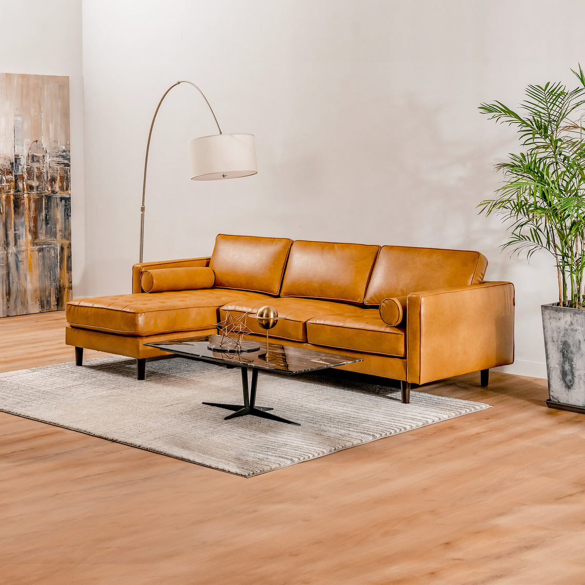 3-Seat L-Shaped Sectional Sofa - Orange