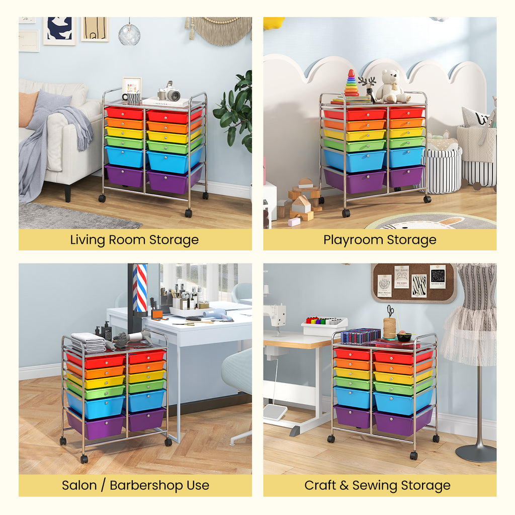 12-Drawer Rolling Storage Cart with Removable Drawers and Lockable