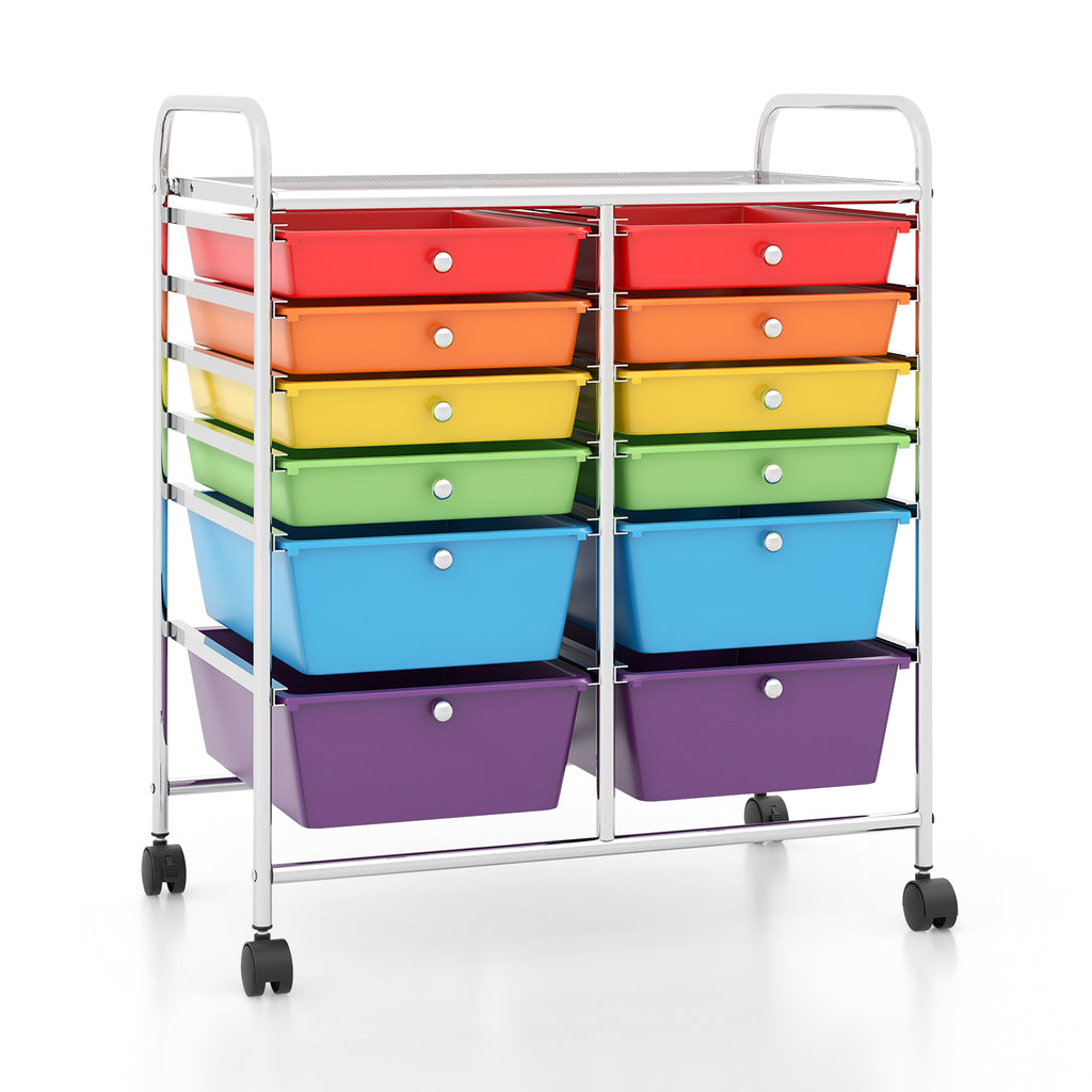 12-Drawer Rolling Storage Cart with Removable Drawers and Lockable