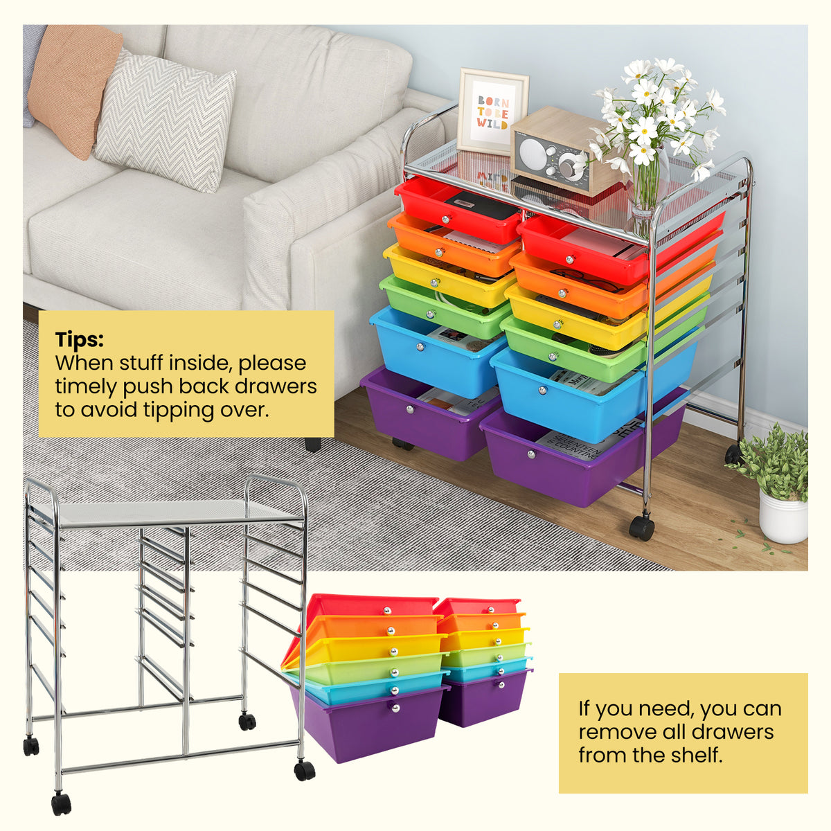 12-Drawer Rolling Storage Cart, Multicolor
