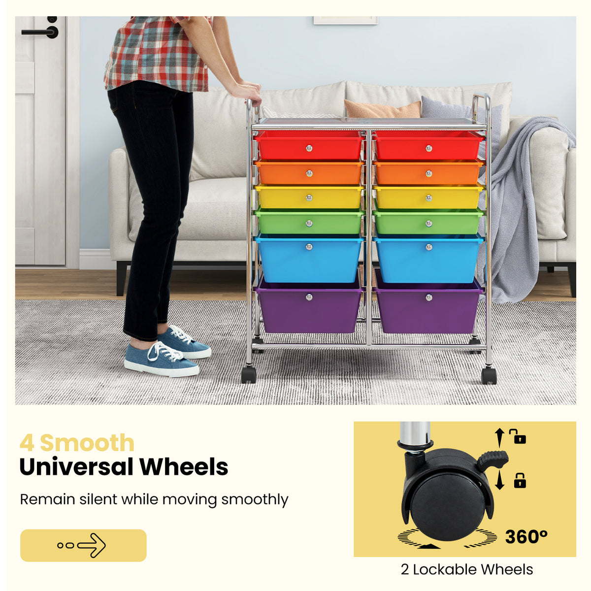 12-Drawer Rolling Storage Cart, Multicolor
