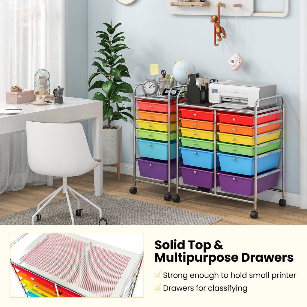12-Drawer Rolling Storage Cart with Removable Drawers and Lockable