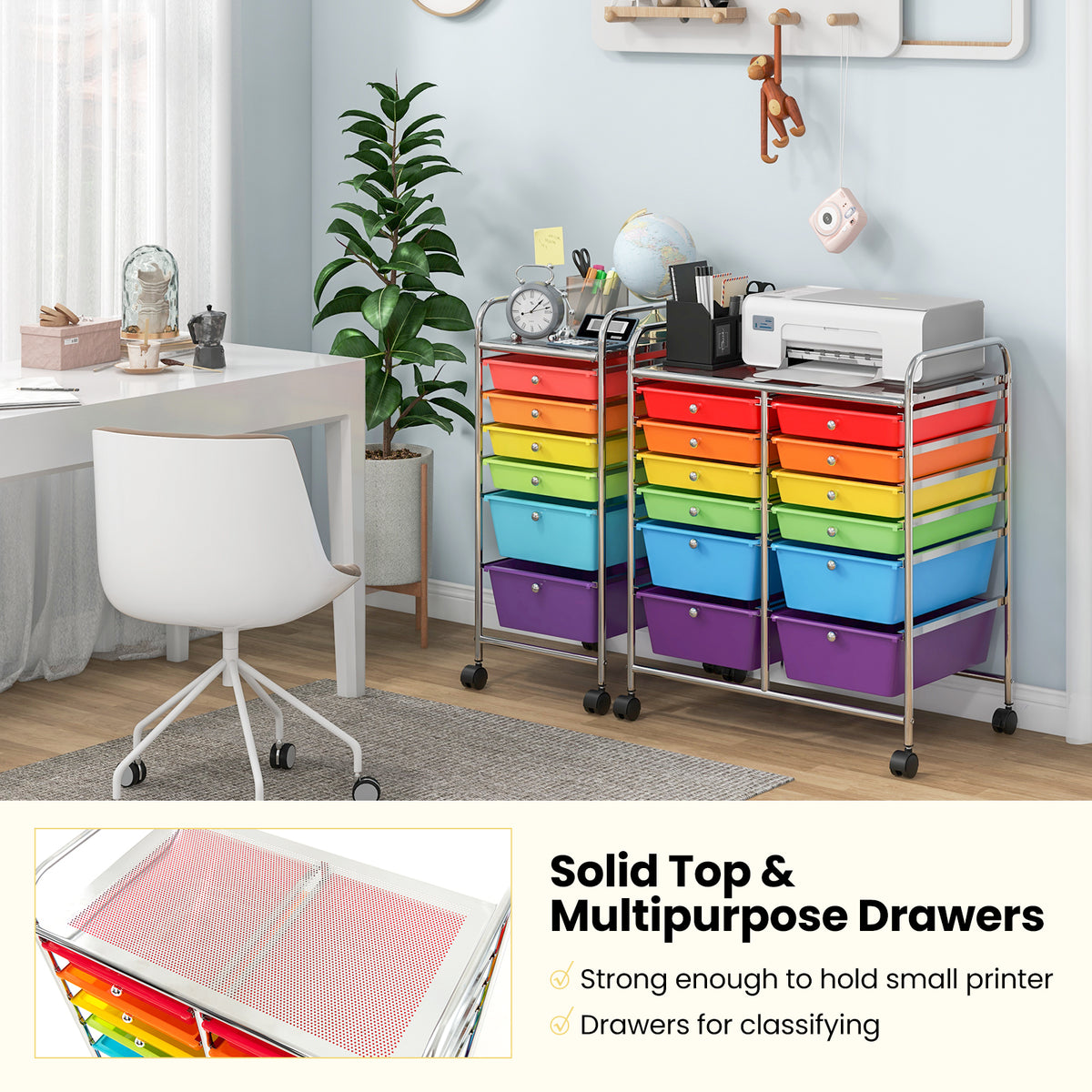 12-Drawer Rolling Storage Cart with Removable Drawers and Lockable