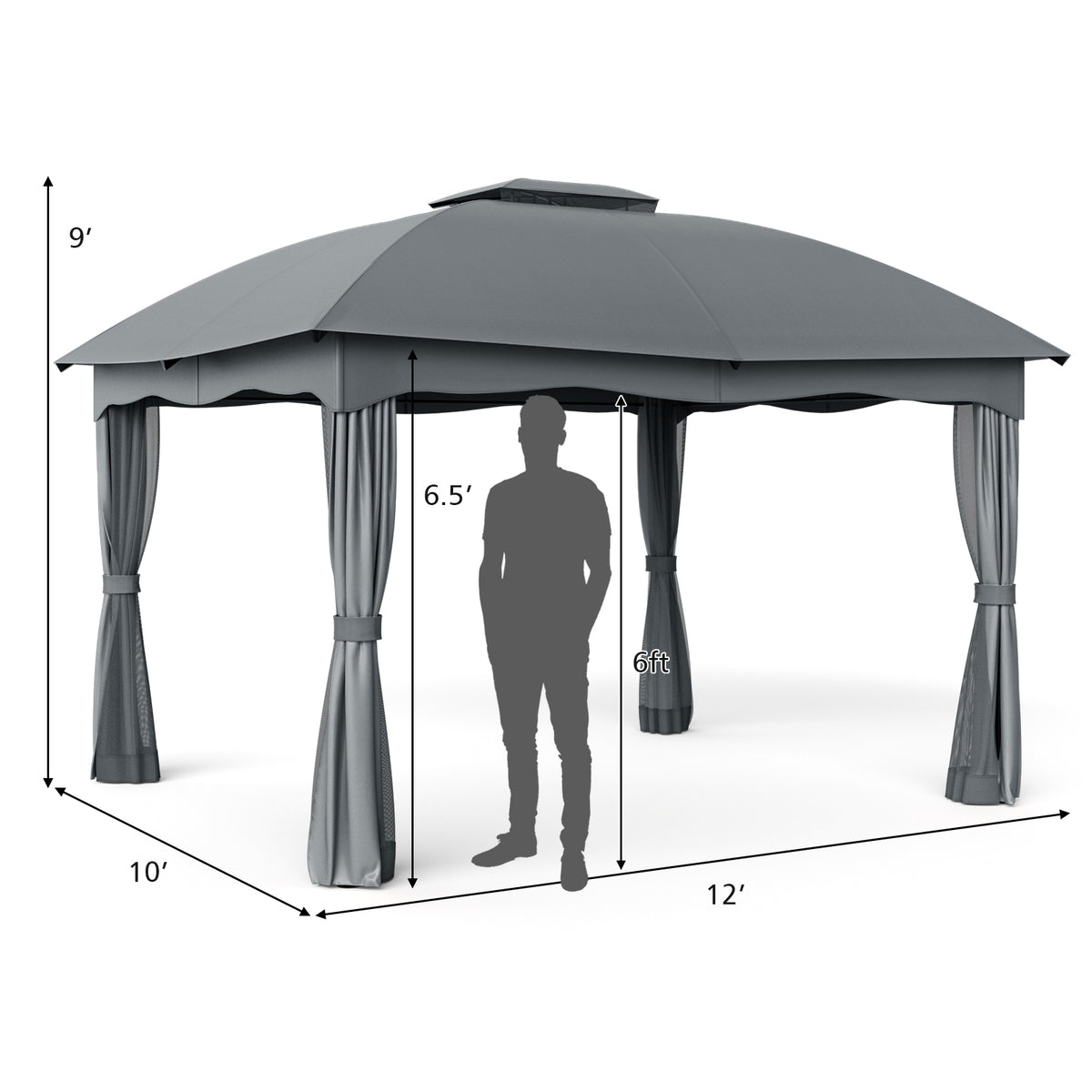12 x 10 Feet Canopy Double Vented Heavy Duty Steel Gazebo