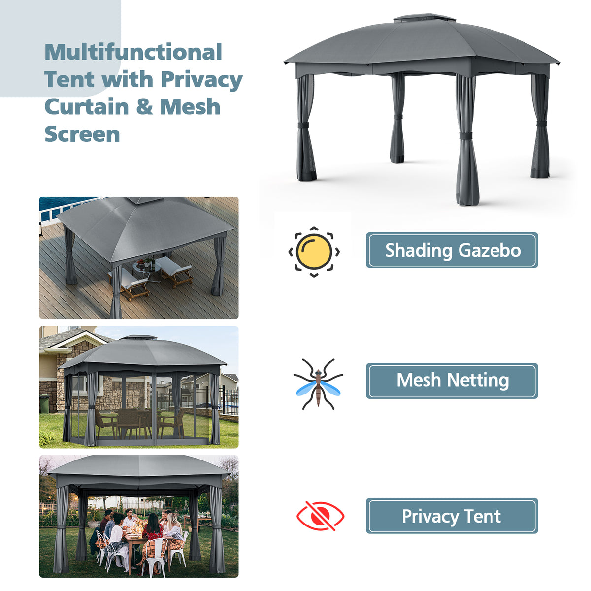 12 x 10 Feet Canopy Double Vented Heavy Duty Steel Gazebo