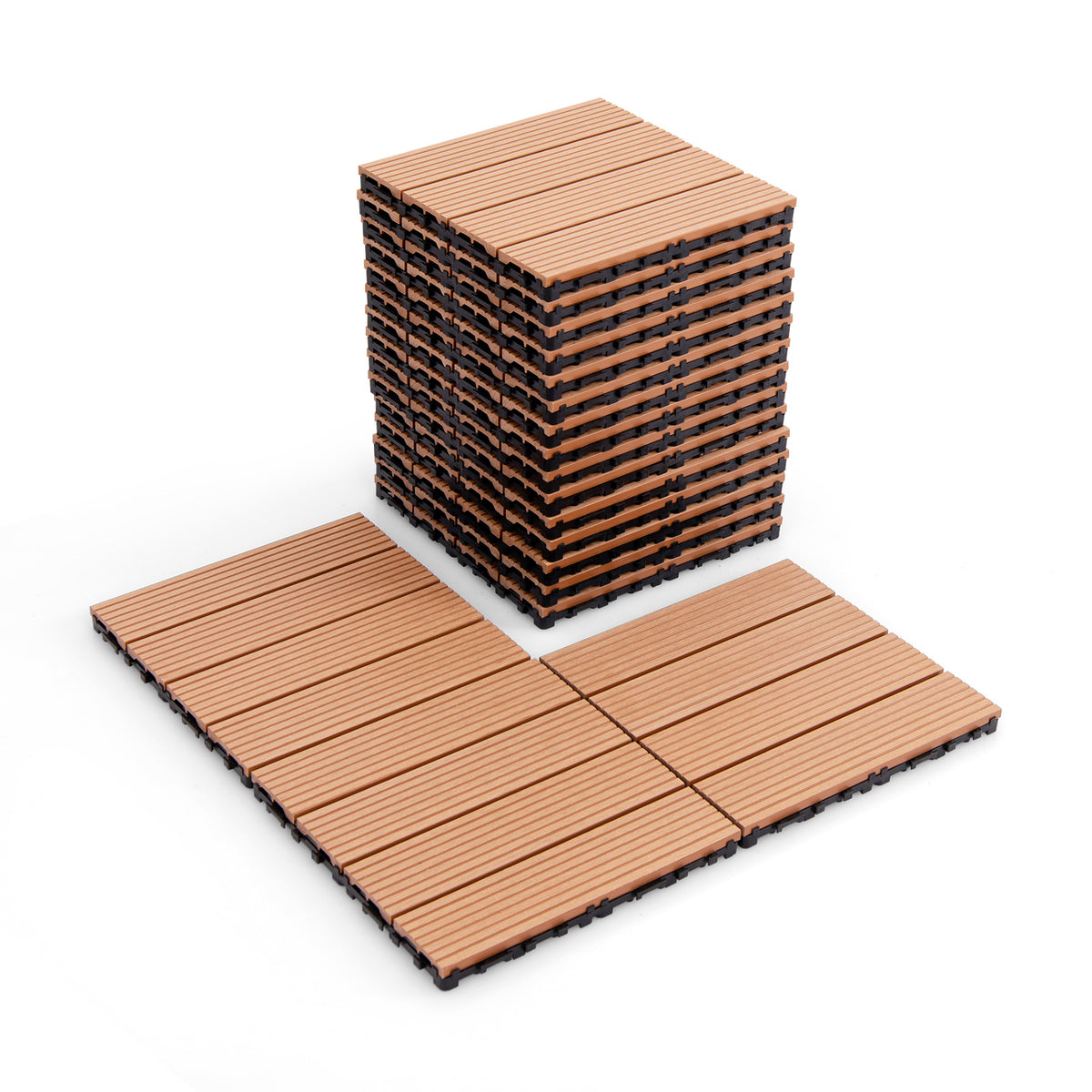 All Weather Interlocking Deck Tiles 12x12 Inch - Brown, 18 Pieces, Easy Install