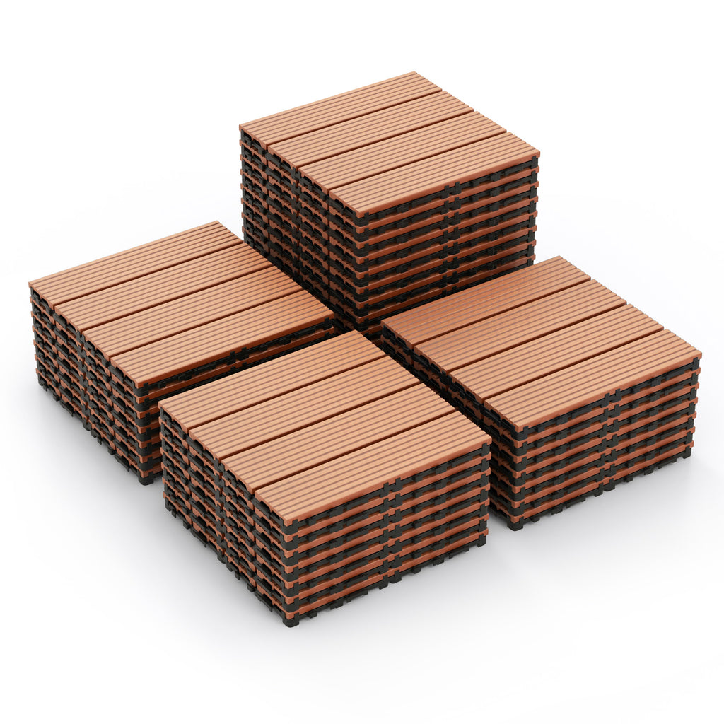 All Weather Interlocking Deck Tiles 12x12 Inch - Brown, 18 Pieces, Easy Install