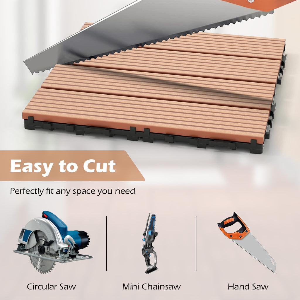 All Weather Interlocking Deck Tiles 12x12 Inch - Brown, 18 Pieces, Easy Install
