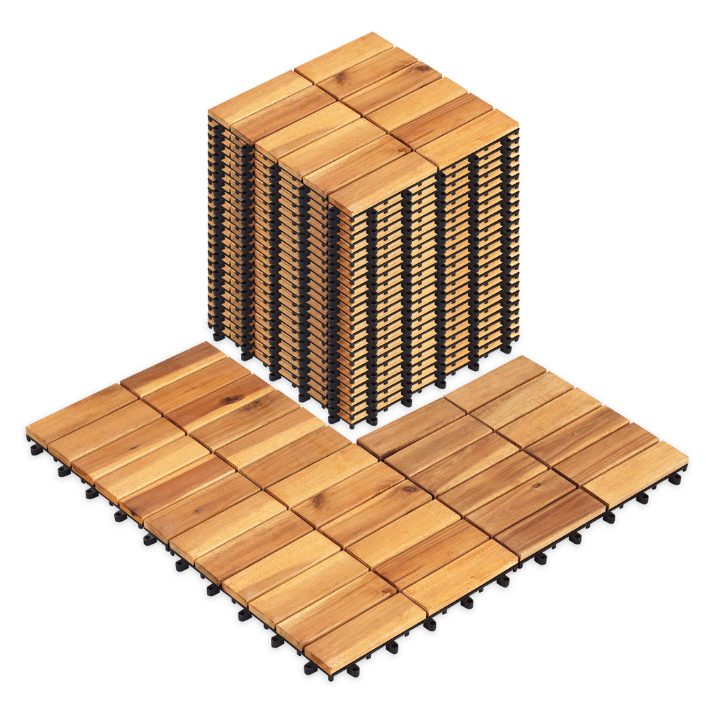 Acacia Wood Interlocking Deck Tiles - Golden Teak, 12x12 Inch, 54 Pieces, Waterproof