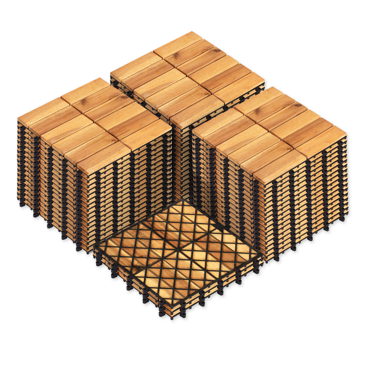 Acacia Wood Interlocking Deck Tiles - Golden Teak, 12x12 Inch, 54 Pieces, Waterproof
