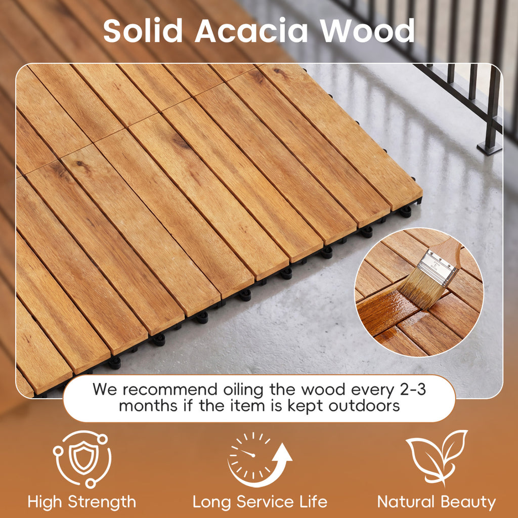 Acacia Wood Interlocking Deck Tiles - Golden Teak, 12x12 Inch, 54 Pieces