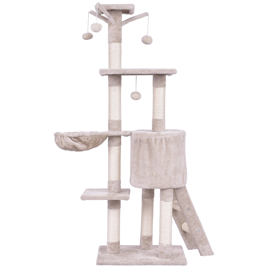 56 Inch Condo Cat Tree with Scratching Posts and Play Area - Costway