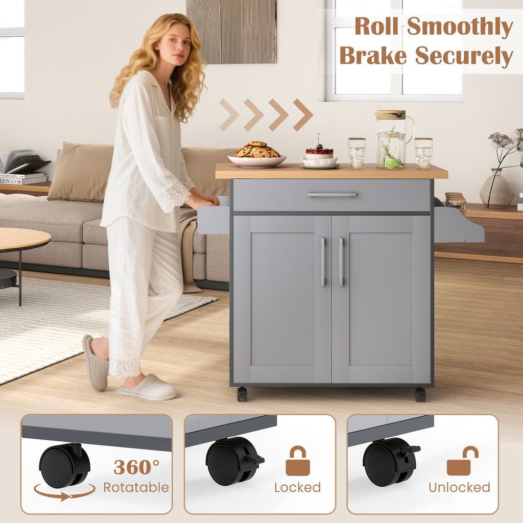 Rolling Kitchen Island Cart with Towel Rack - Gray
