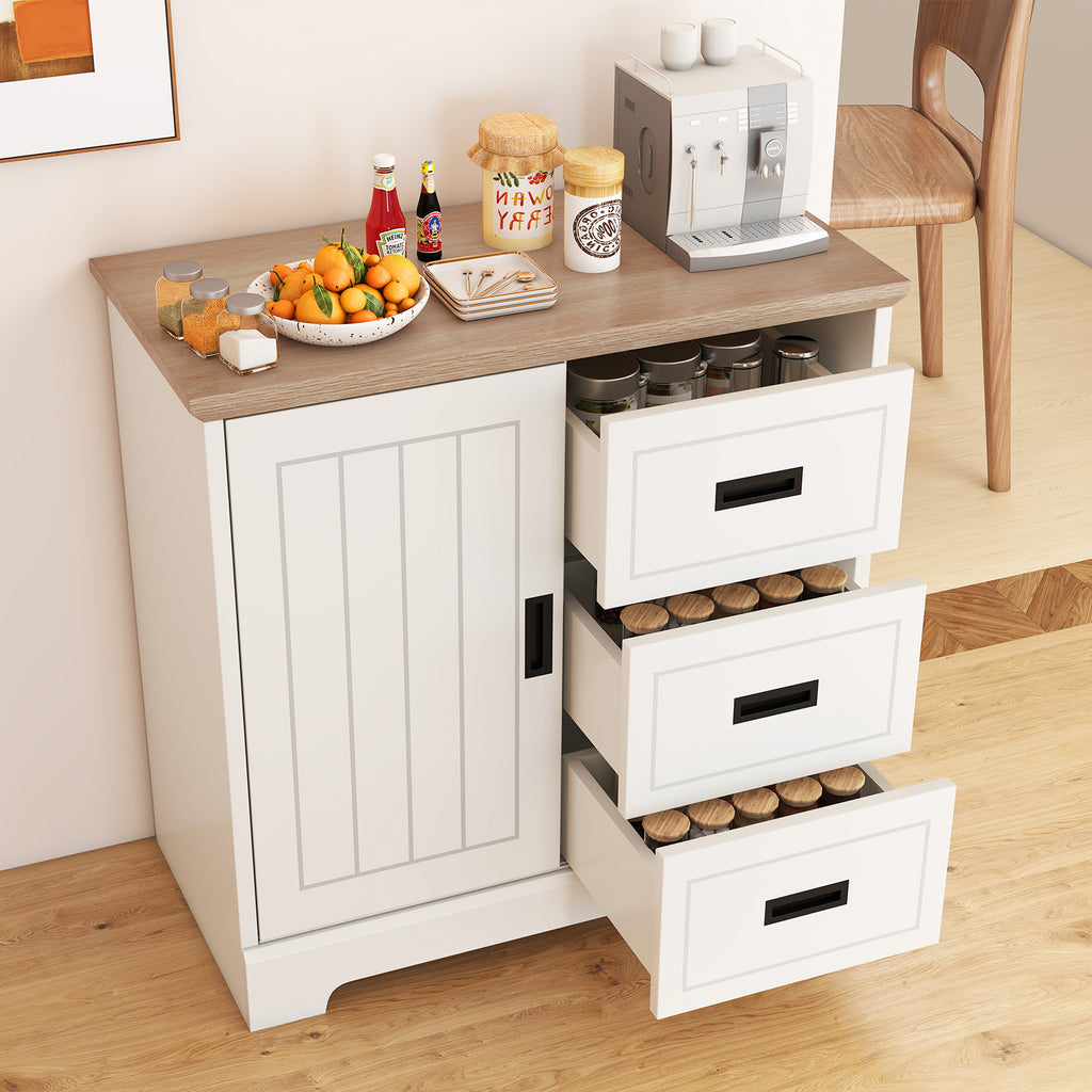Farmhouse Sideboard Buffet Cabinet with Sliding Doors - White