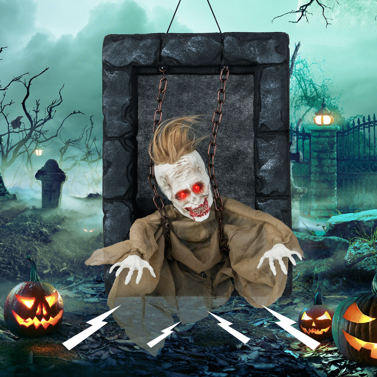Halloween Hanging Animated Zombie Prisoner Decoration Sound Activated - Variation A