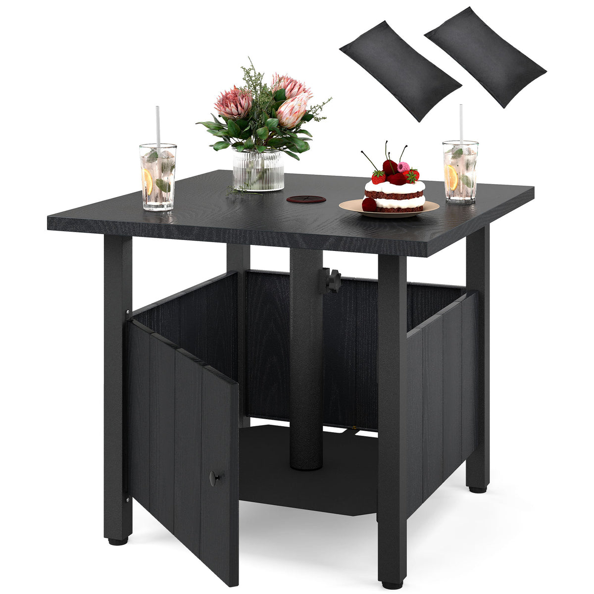 Outdoor Side Table with Umbrella Hole - Style 5, Black